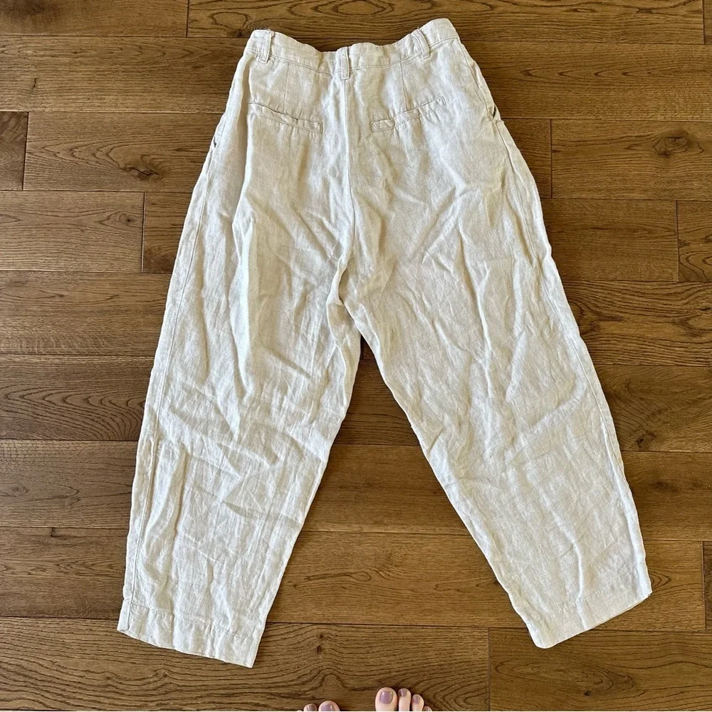H&M 100% Linen Neutral Wash High Waisted Pants Sz 6